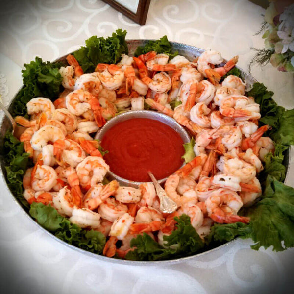 Peeled and deveined cocktail shrimp platter for bridal shower catering by Rx Catering